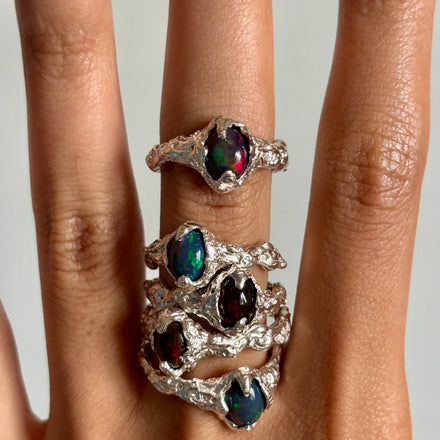 Size R - Nymph Ring - Silver/Green Ethiopian Opal