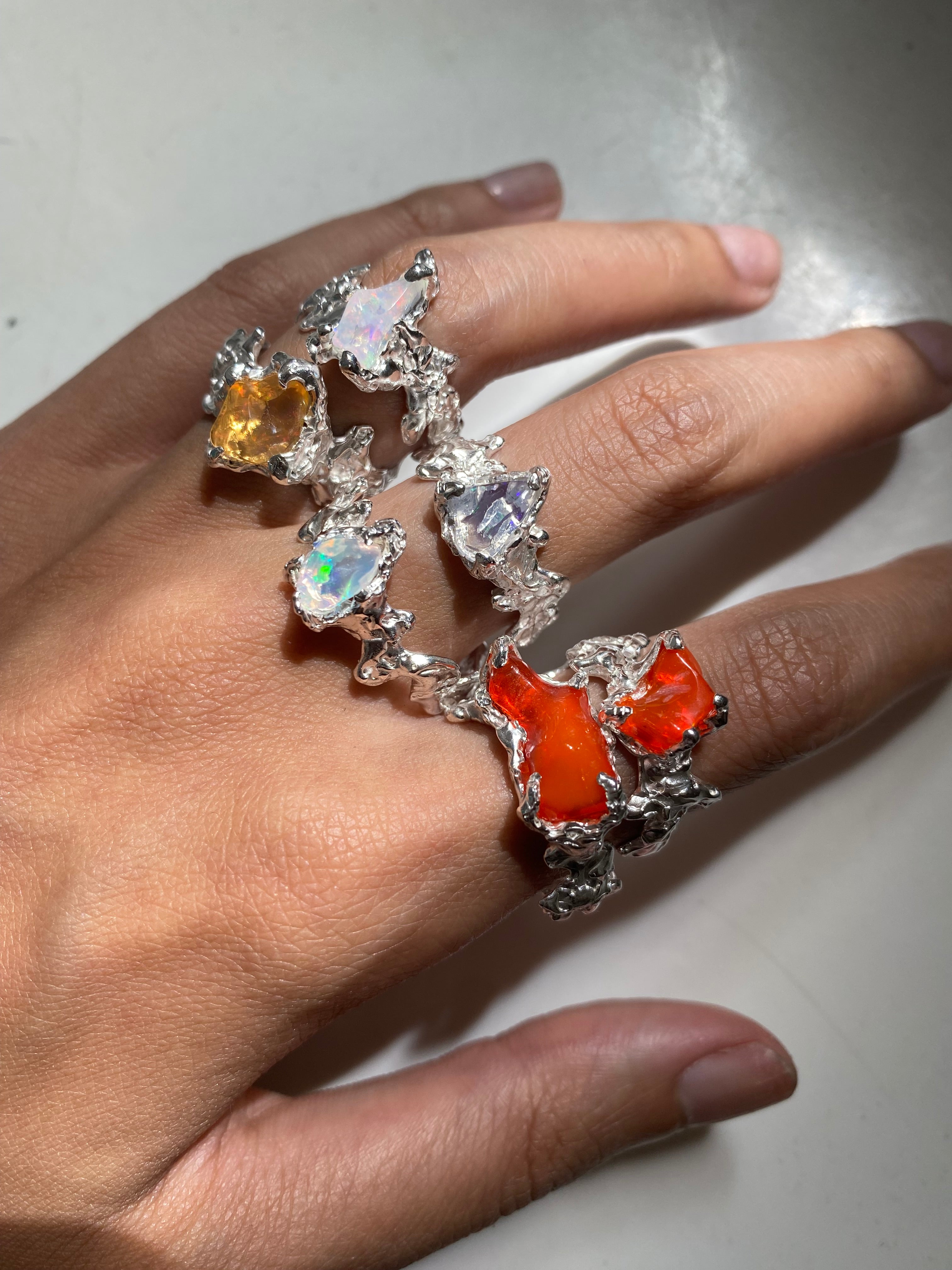 Ignite Ring - Mexican Opal - Orange/Silver